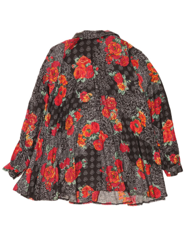 Blusa feminina vintage UK 20 2XL viscose floral cinza