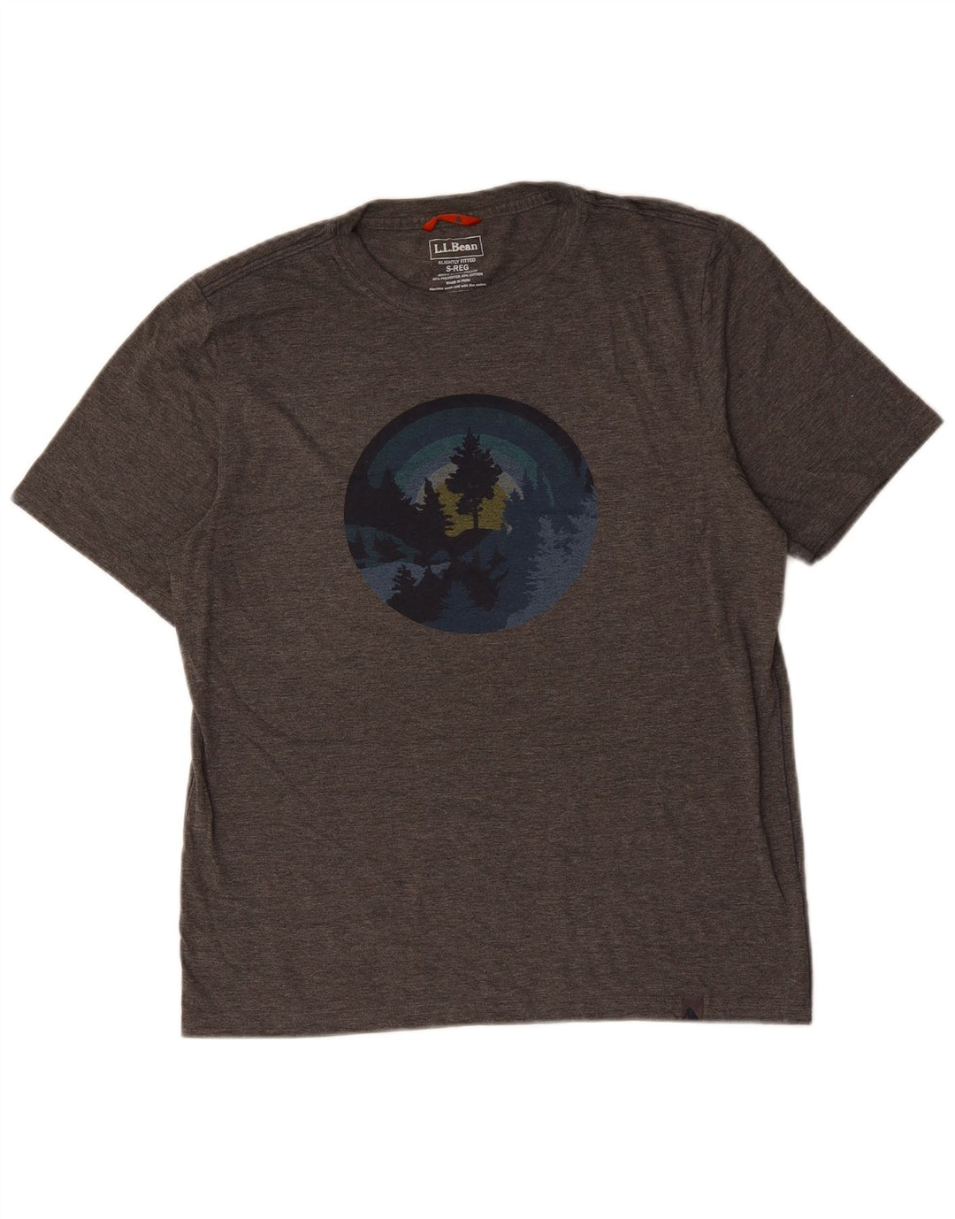 Camiseta masculina L.L.BEAN ligeiramente justa com estampa gráfica pequena cinza manchada