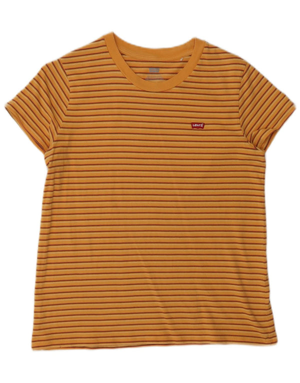 Camiseta feminina Levi's Top UK 12 algodão listrado laranja médio