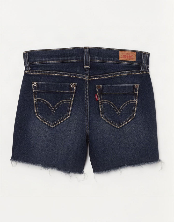 Shorts jeans feminino Levi's 524 Super Low EUA 3 pequeno W26 algodão azul marinho
