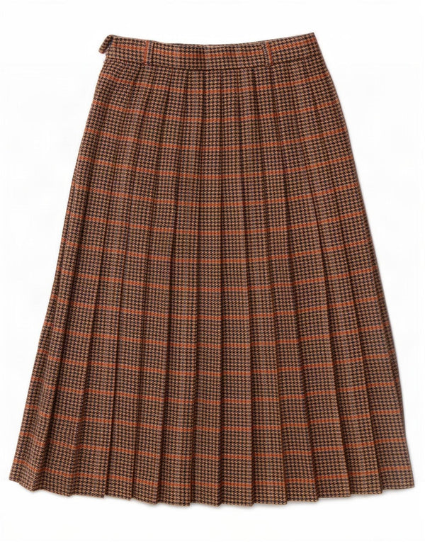 Saia plissada feminina Avoca média W28 marrom houndstooth lã nova
