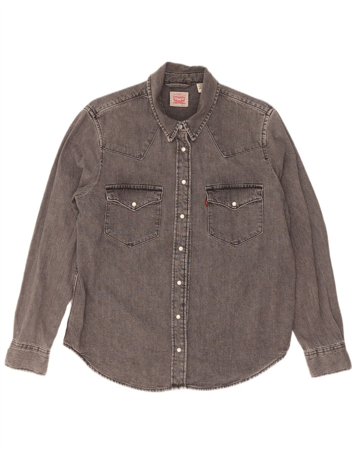 Camisa jeans feminina Levi's UK 14 algodão cinza médio