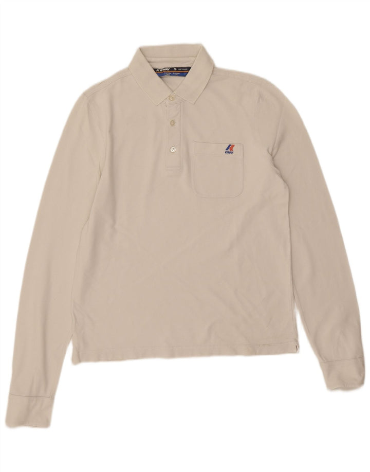 Camisa polo masculina de manga comprida K-Way pequena de algodão branco