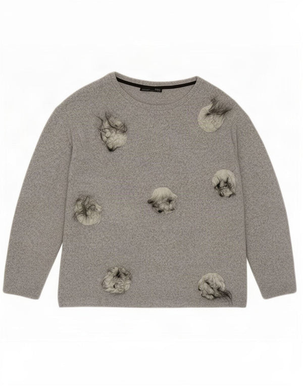 Suéter feminino Zara com gola canoa UK 10 pequeno cinza manchado