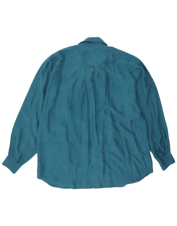 Camisa masculina vintage grande seda azul
