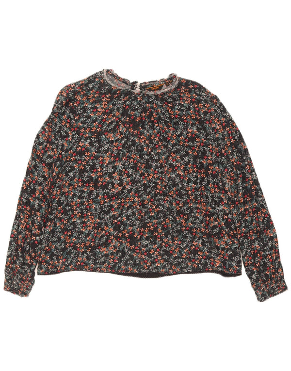Superdry Womens Long Sleeve Oversized Blouse Top UK 14 Large Black Floral