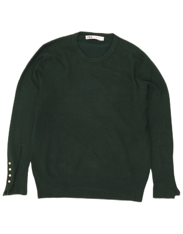 Suéter Zara feminino com gola redonda, Reino Unido 18 XL, viscose verde