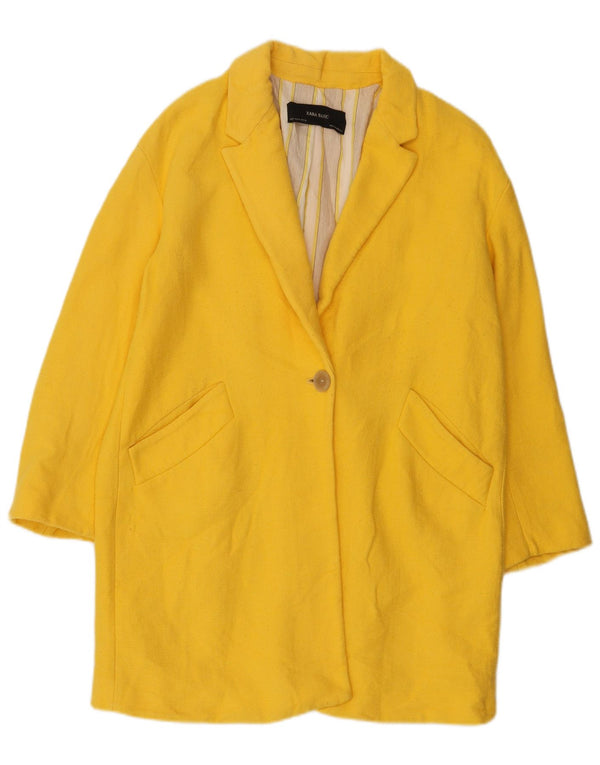 Zara Womens Loose Fit Overcoat UK 14 Medium Yellow Cotton