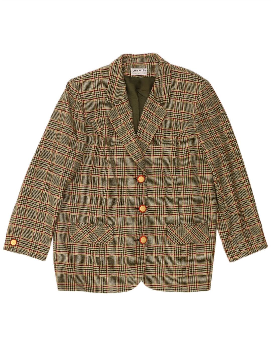 Jaqueta blazer feminina Donna Piu com 3 botões Reino Unido 20 2XL lã verde houndstooth