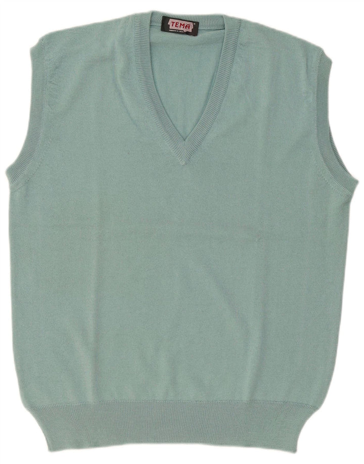 Colete masculino vintage regata grande de lã azul
