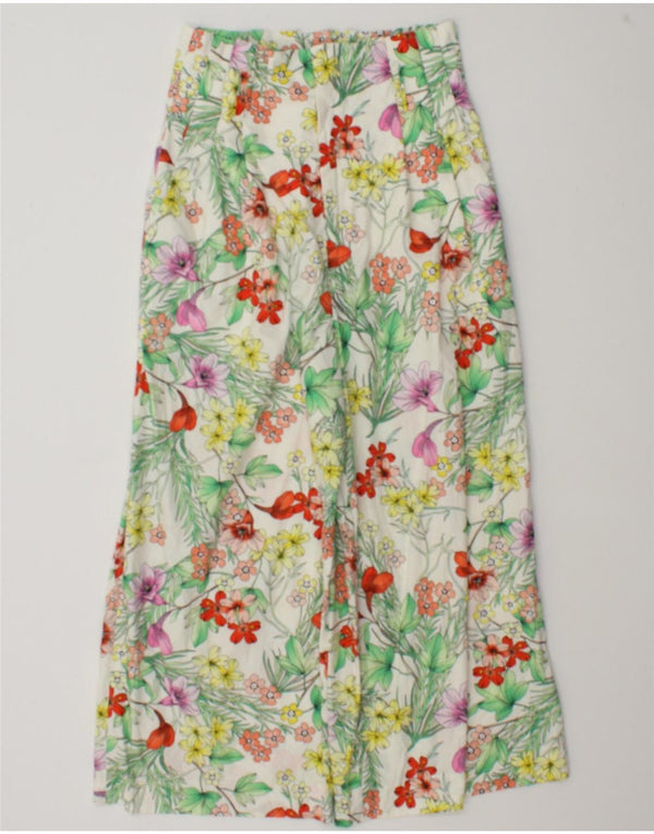 Calça feminina Zara cintura alta perna larga cortada pequena W26 L22 branco floral