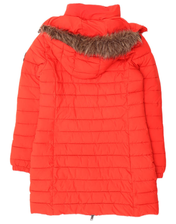 Superdry Womens Hooded Padded Coat UK 8 Small Red Polyester