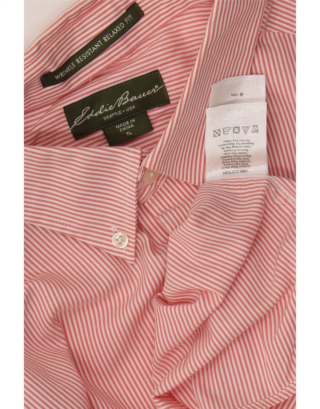 Camisa masculina alta e relaxada Eddie Bauer, algodão listrado vermelho grande