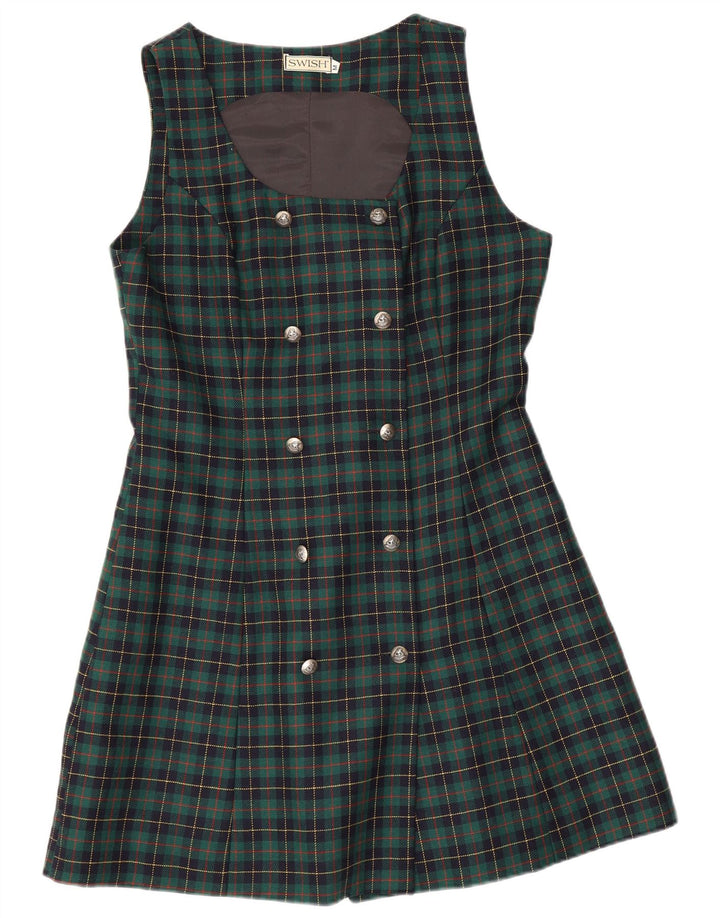 Vestido avental feminino Swish Reino Unido 12 lã xadrez verde médio