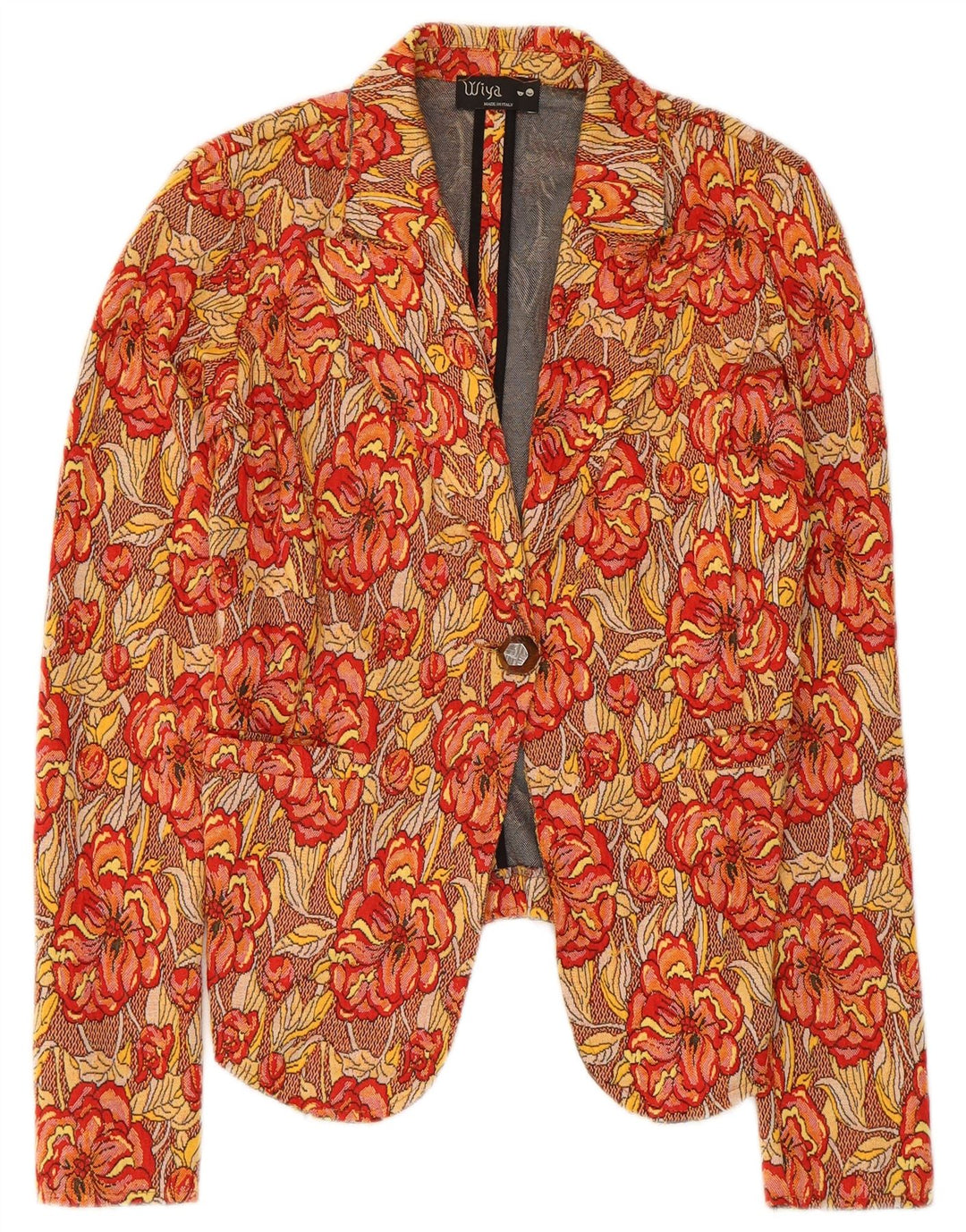 Jaqueta blazer feminina vintage com 1 botão UK 10 pequena floral multicolorida