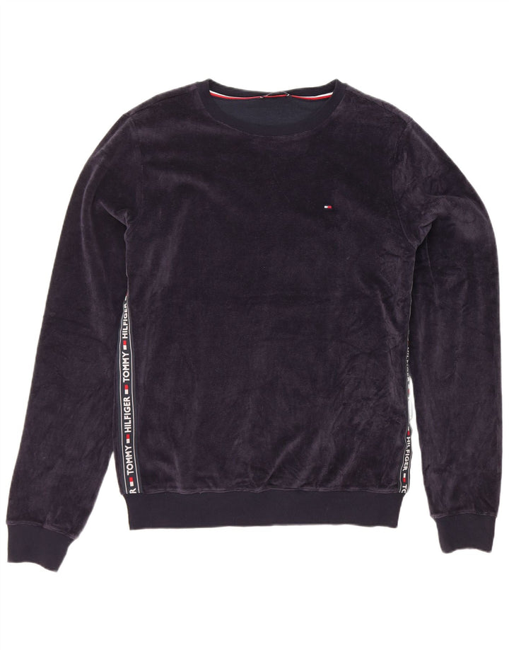 Tommy Hilfiger moletom masculino gráfico de veludo jumper médio azul marinho