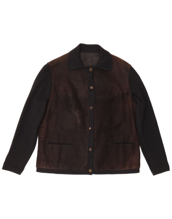 Jaqueta bomber feminina vintage de ajuste regular IT 48 bloco colorido marrom médio