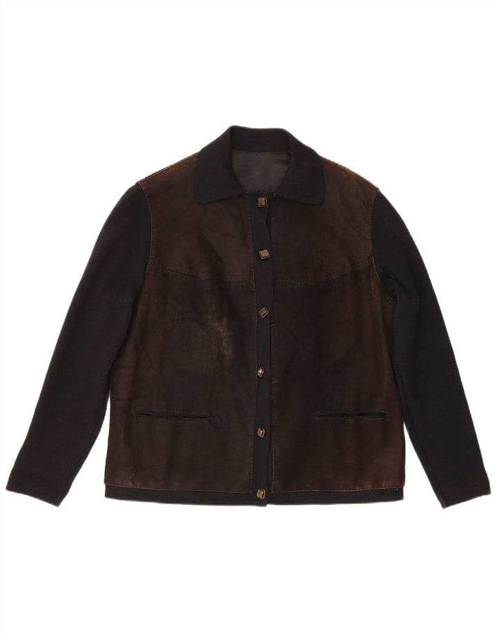 Jaqueta bomber feminina vintage de ajuste regular IT 48 bloco colorido marrom médio