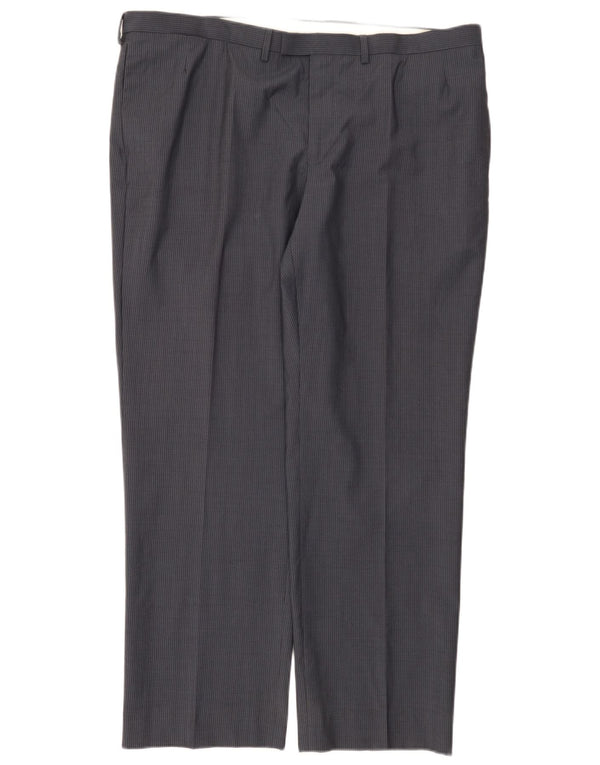 Calça masculina de terno autógrafo Marks & Spencer W42 L31 risca de giz azul marinho