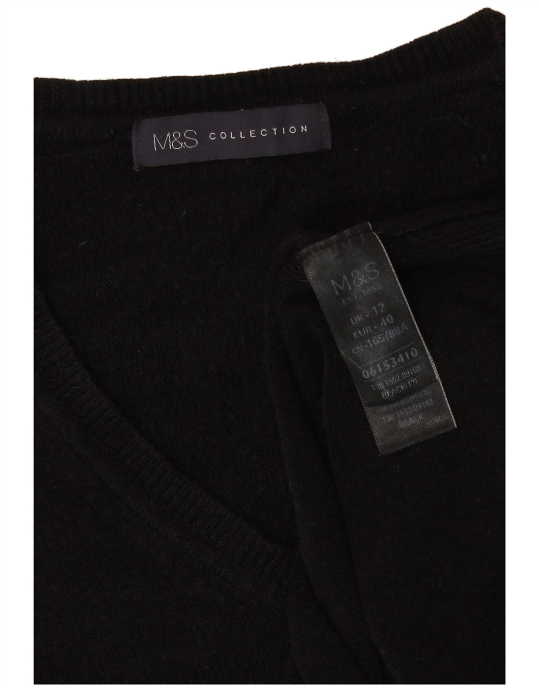 Suéter feminino Marks & Spencer com decote em V Reino Unido 12 acrílico preto médio