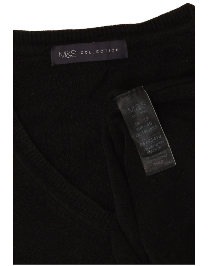 Suéter feminino Marks & Spencer com decote em V Reino Unido 12 acrílico preto médio