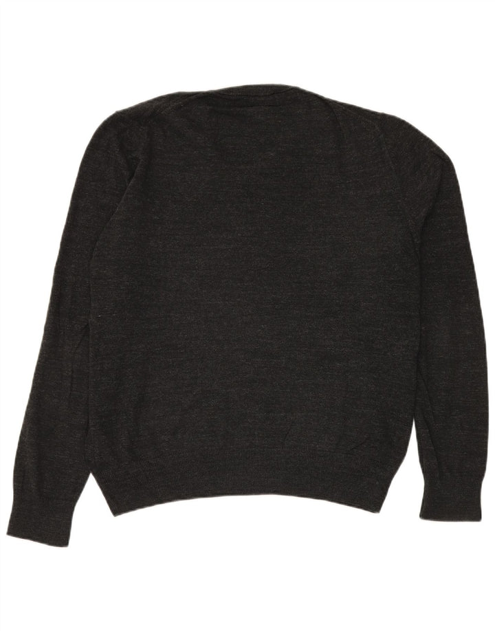 Suéter masculino Marks & Spencer com decote em V, algodão manchado cinza médio
