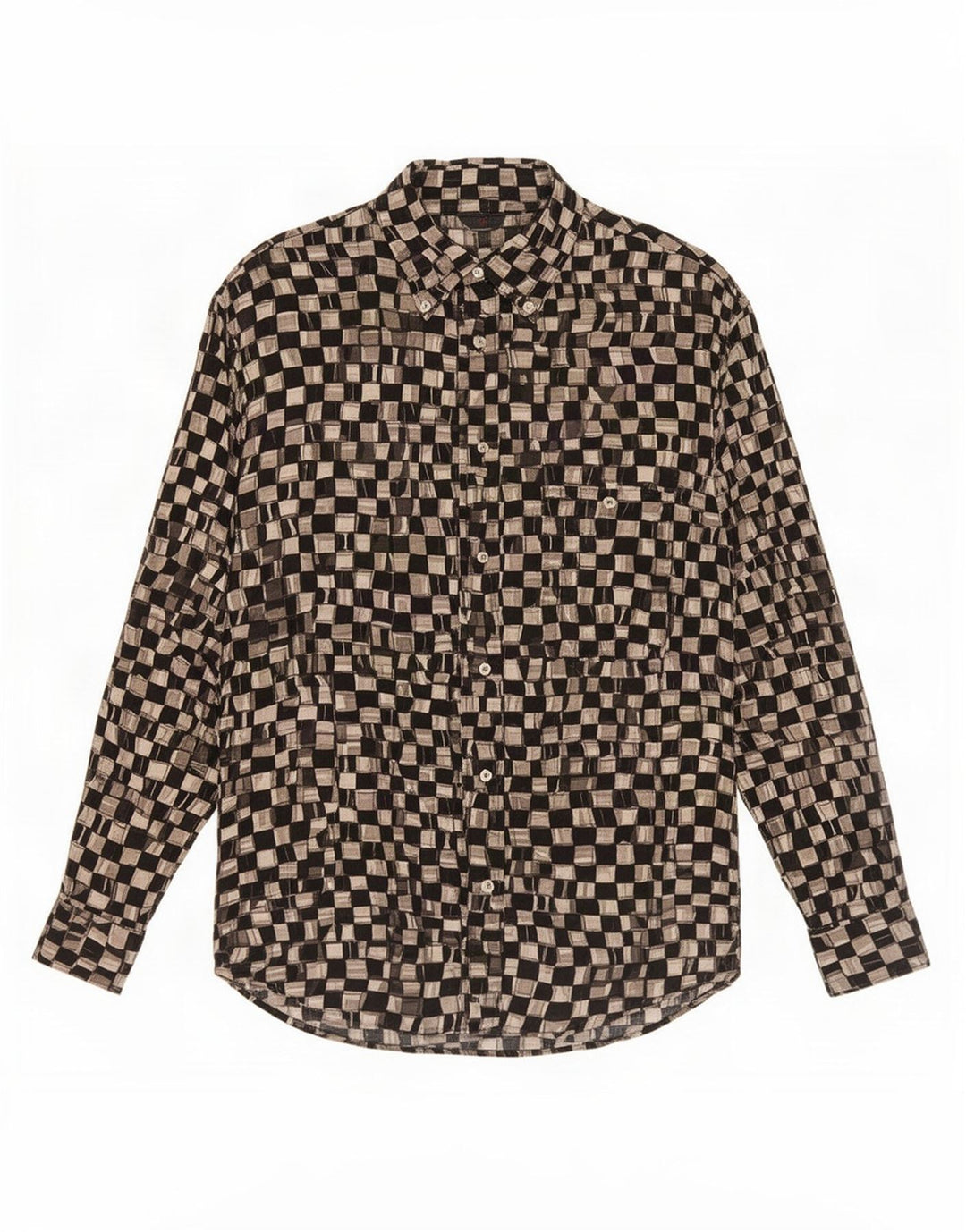 Camisa masculina vintage pequena viscose geométrica preta