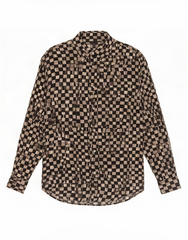 Camisa masculina vintage pequena viscose geométrica preta