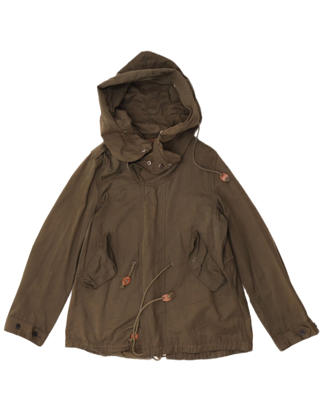 Zara Jaqueta Parka Feminina com Capuz Reino Unido 36 Pequeno Nylon Verde