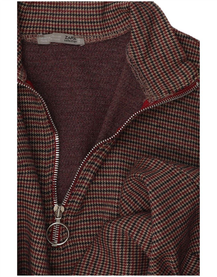 Vestido feminino Zara de manga comprida, Reino Unido 12, médio, marrom, houndstooth