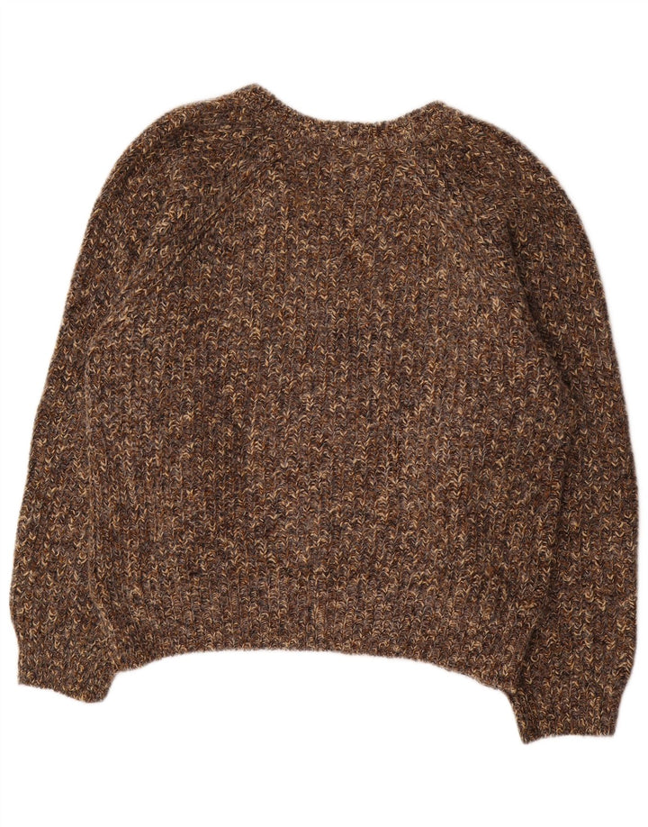 Suéter feminino VINTAGE com decote em V grande Reino Unido 18 XL marrom manchado