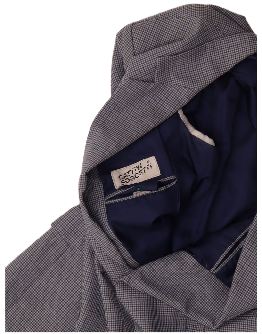 Jaqueta blazer masculina VINTAGE com 2 botões IT 50 grande lã xadrez azul