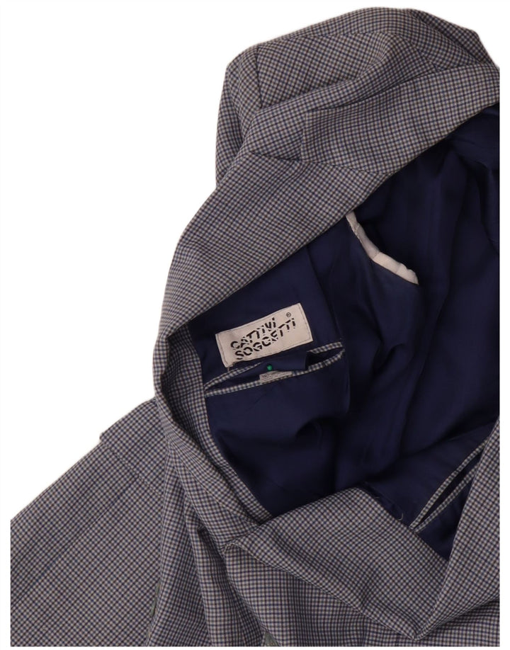 Jaqueta blazer masculina VINTAGE com 2 botões IT 50 grande lã xadrez azul