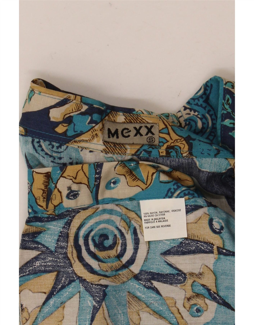 Mexx Camisa masculina de manga curta solta ajuste pequeno azul patchwork rayon