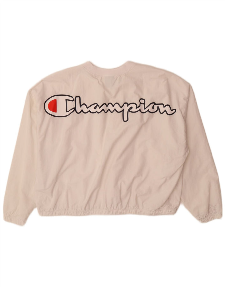 Campeão feminino gráfico oversized pulôver agasalho top Reino Unido 10 pequeno branco