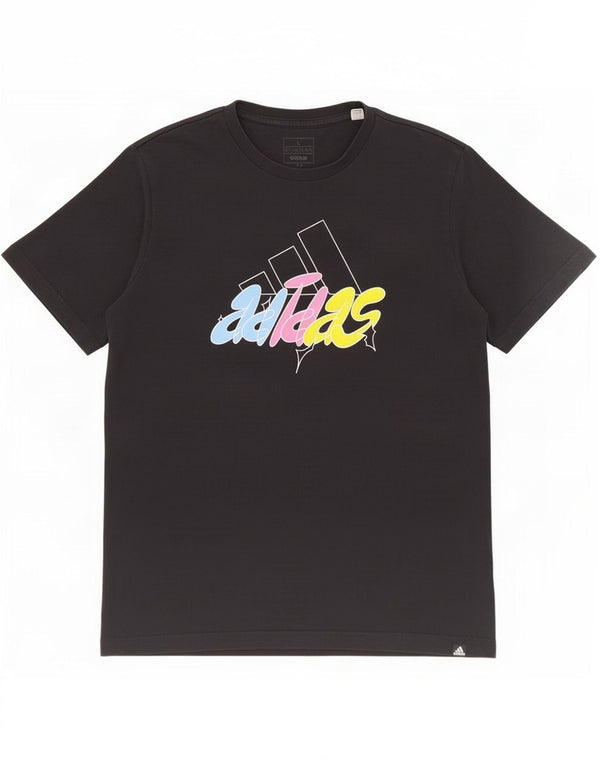 Adidas Mens Graphic T-Shirt Top Grande Algodão Preto