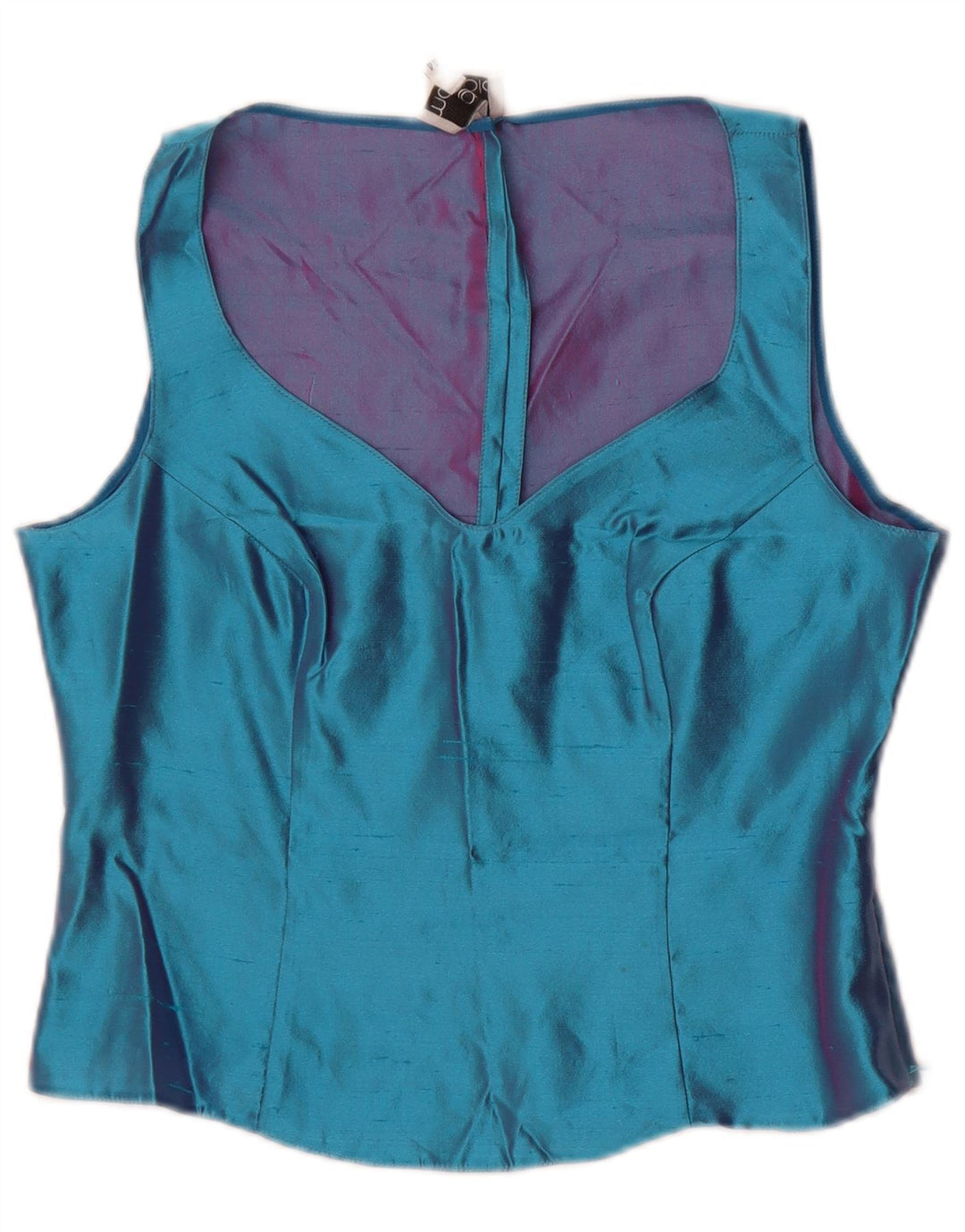 Blusa feminina sem mangas Gai Mattiolo Top IT 44 seda azul médio