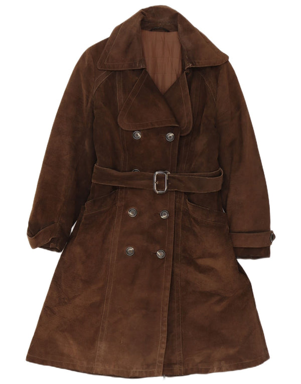 Casaco feminino vintage de camurça com peito duplo IT 40 pequeno marrom