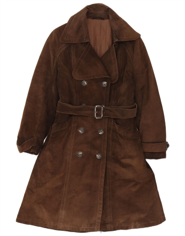 Casaco feminino vintage de camurça com peito duplo IT 40 pequeno marrom
