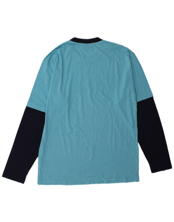 Fila Mens Graphic Top manga comprida grande bloco colorido azul