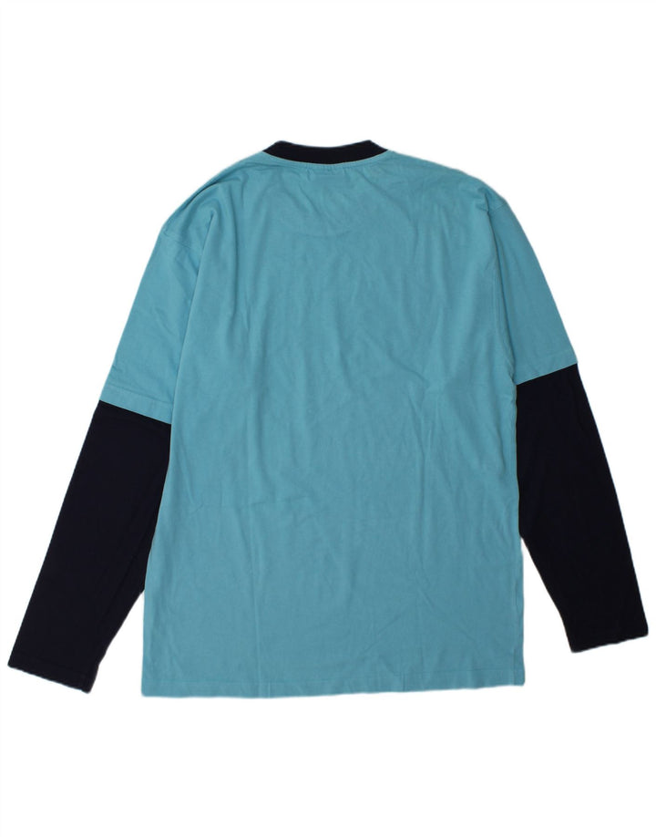 Fila Mens Graphic Top manga comprida grande bloco colorido azul