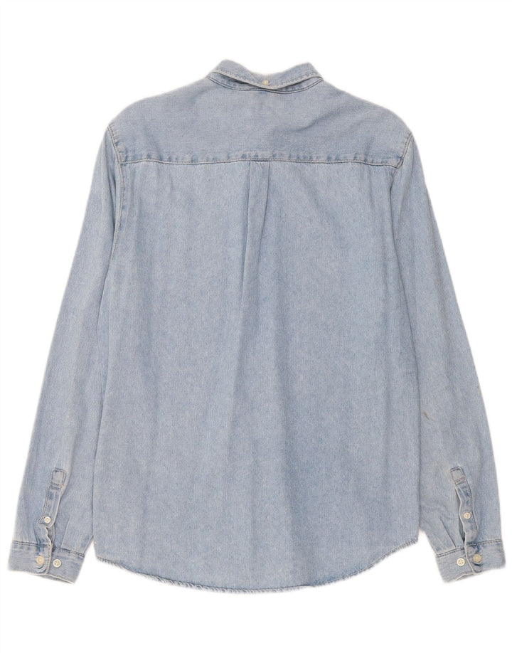 Zara Camisa jeans masculina média azul algodão