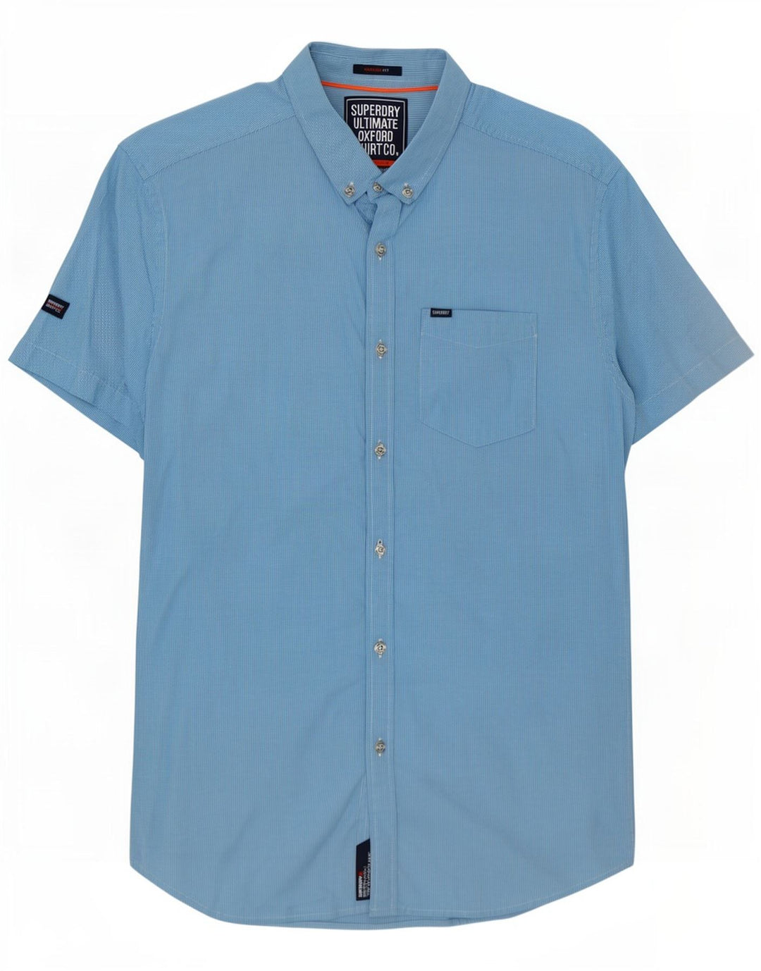 Camisa masculina Superdry manga curta regular fit médio azul houndstooth algodão