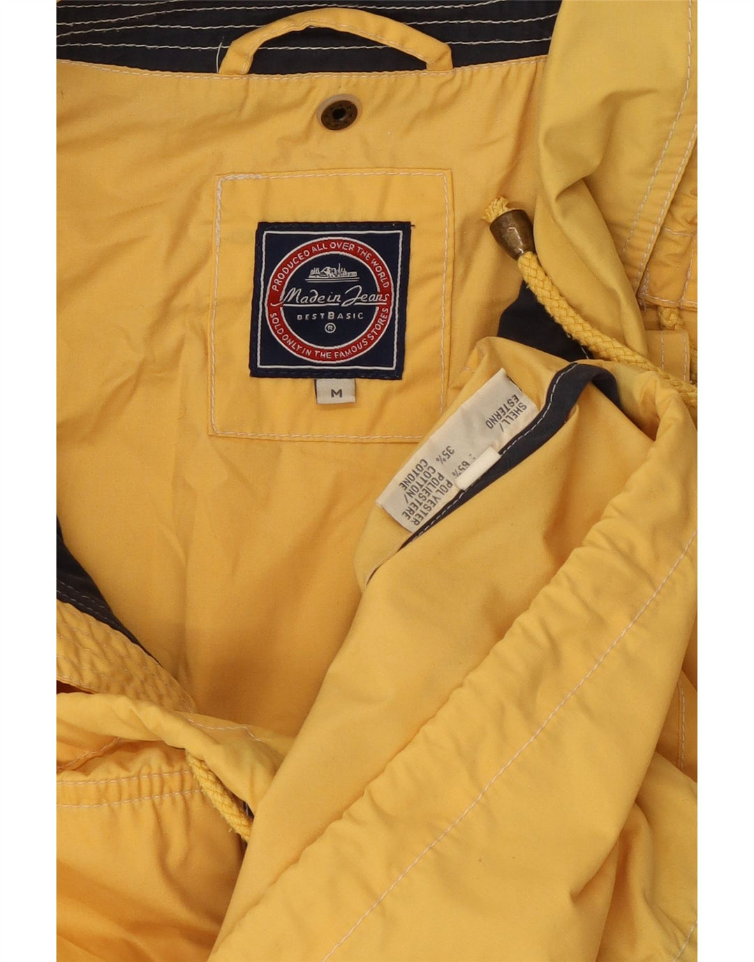 Jaqueta utilitária encapuçado dos homens do vintage poliéster amarelo médio Reino Unido 38