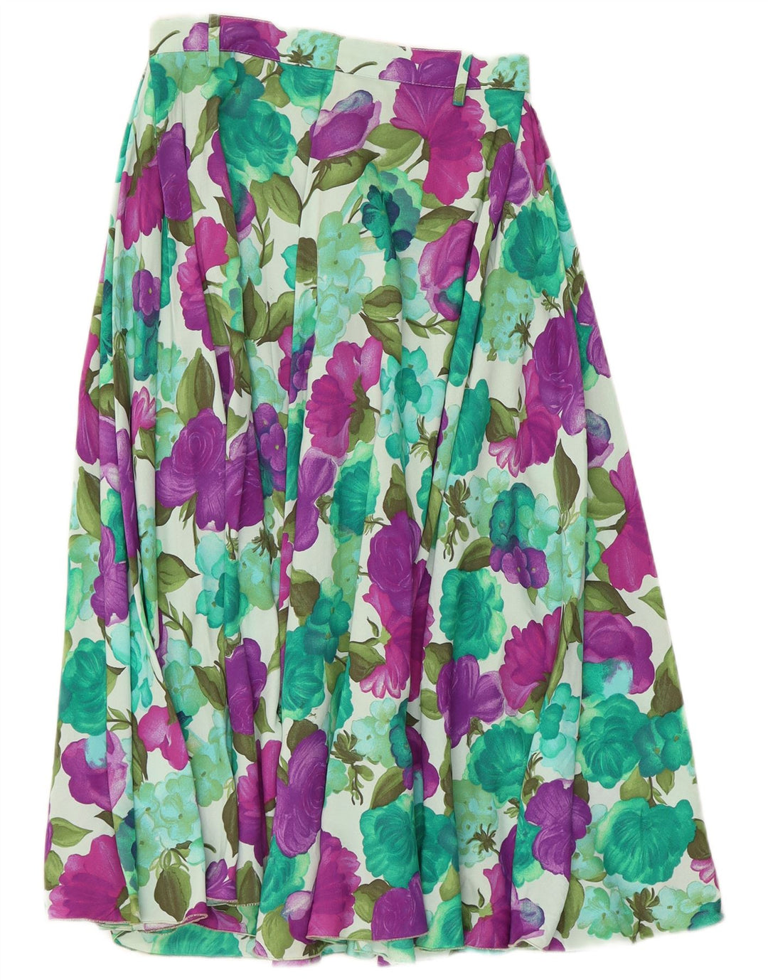 Saia larga feminina vintage W26 pequena floral multicolorida
