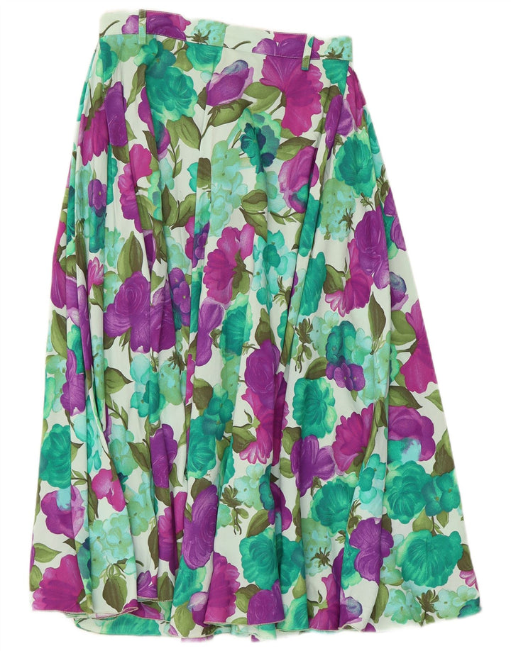Saia larga feminina vintage W26 pequena floral multicolorida