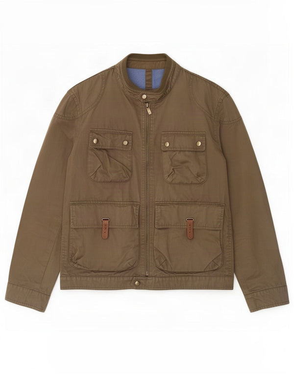 Jaqueta utilitária masculina Massimo Dutti UK 42 XL algodão cáqui