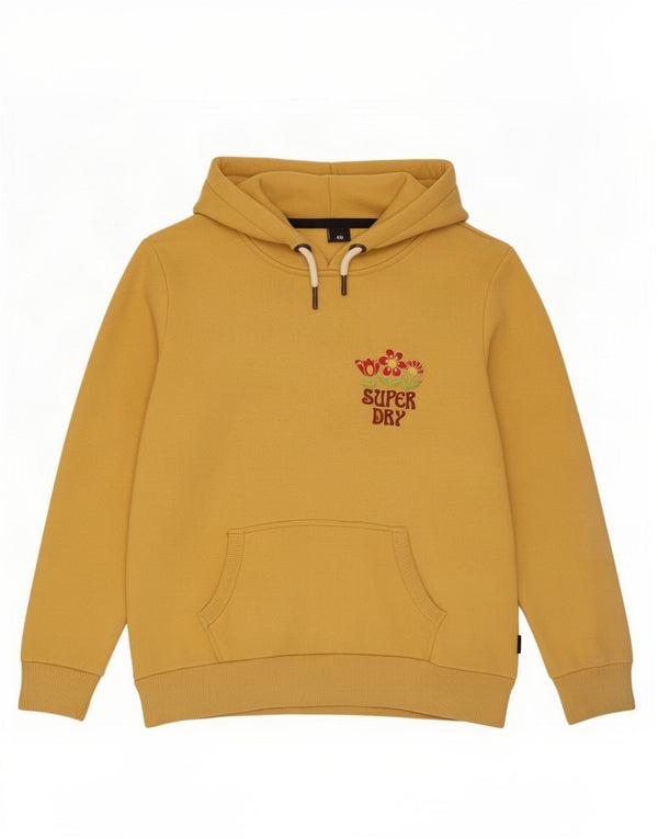 Superdry Womens Graphic Hoodie Jumper UK 12 Medium Yellow Cotton