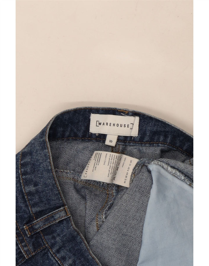 WAREHOUSE Saia jeans feminina UK 10 pequena W27 algodão azul marinho