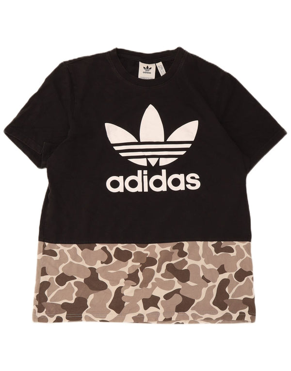 Adidas Mens Graphic T-Shirt Top Médio Algodão Camuflado Preto